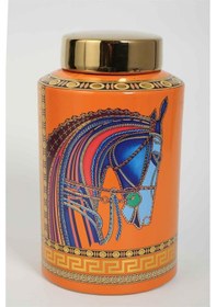 Resim Vitale Seramik Atlı Kapaklı Vazo 16 16 27 Cm Ak.kd0067 Renkli 