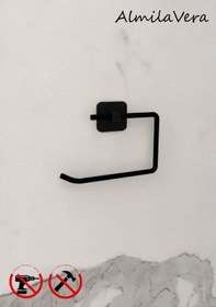 Resim Siyah Yapışkanlı 2 Adet Banyo Köşeliği Halka Havluluk Ve Tuvalet Kağıtlık Seti 3'lü Set Siyah 