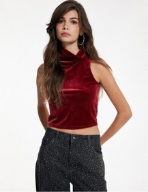 Resim Koton Slim Fit Dik Yaka Kolsuz Crop Kadife Bluz Bordo 6wak10005ek Bordo 