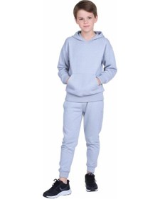 Resim Fyk Kids 2'li Kanguru Cepli Kapüşonlu Düz Baskısız Erkek Çocuk Eşofman Takımı Füme - Gri 