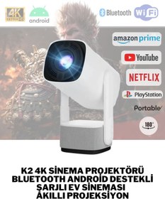 Resim Wearfitpro K2 Şarjlı Projeksiyon Cihazı Android Bluetoothlu Ev Sineması 