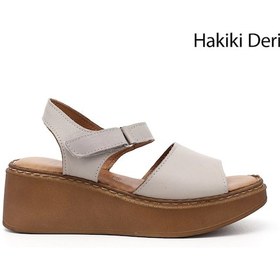 Resim Gönderi(R) Gönderi R Krem Dolgu Taban Hakiki Deri Sandalet Krem 