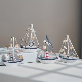 Resim 1 adet Okyanus tarzı Kabuk Çatlamış Tekne Süsleri, Yaratıcı Ahşap Yelkenli Tekne Modeli Bibeloları, Yaratıcı Dekoratif El Sanatları Tekneleri, el sanatları süsü, masaüstü dekorasyonu 