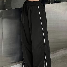 Resim Kadınlar için Y2K Günlük Düz Paça Pantolon Yan Çizgili Kontrast - Siyah & Beyaz Makinede Yıkanabilir, Tüm Mevsimler İçin Esnek Olmayan Kumaş, Şık Özel Koleksiyon, Rahat Kesim Pantolon, Opak Kaplama 