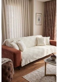 Resim Krem Yumuşak Dokulu Koltuk Kanepe Örtüsü Dekoratif Kaymaz Yıkanabilir Premium Koltuk Şalı 170x200cm 