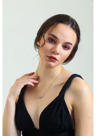 Resim 14 Ayar Altın Kaplama Kalp Taşlı Melek Kanadı Kolye 