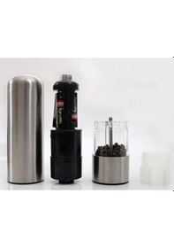 Resim Pilli Işıklı Otomatik Tuz Karabiber Baharat Değirmeni Öğütücü Gri 