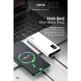 Resim Jopus 20000MAH Powerbank Pd 22.5W Hızlı Şarj - Dijital Ekranlı - Taşınabilir Şarj Cihazı - Beyaz JP-P12 