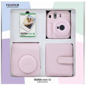 Resim Instax mini 12 Pembe Fotoğraf Makinesi 10'lu Film Kare Albüm ve Deri Kılıf Bundle Box 