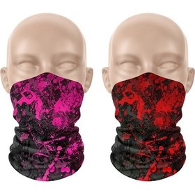 Resim Dair Pembe Kırmızı Boya Desenli 2'li Set Boyunluk Bandana Outdoor Balaklava Yüz Maskesi Kafa Bandı 