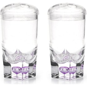 Resim 2 Adet Diş Fırçalık Mor Damlalı Akrilik 7x7x14cm Banyo Seti Çok Renkli 