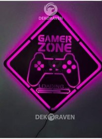Resim Dekoraven Gamer Zone Led Işıklı Ahşap Tablo, gamepink1222 