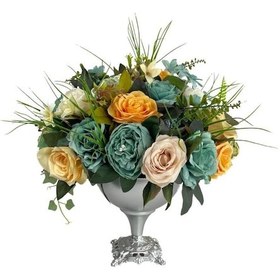 Resim Yapay Çiçek Ve Latex Aranjmanı Metal Gümüş Renk Vazolu Masa Üstü (542309588) 