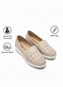 Resim Kadın Ortopedik Delikli Comfort Günlük Ayakkabı Krem 