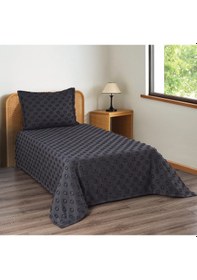 Resim Ponpon Desenli 2 Parça Tek Kişilik Yatak Örtüsü Antrasit 