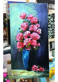 Resim Boya Kabartmalı Pembe Çiçekli Kanvas Tablo 
