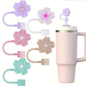 Resim 5 adet Sakuras Silikon Çiçek Tasarımı Çay Bardak Kapağı, Evrensel Uyumluluk 10mm Tumblers için Yeniden Kullanılabilir İçecek Aksesuarları, Sevgililer Günü, Paskalya, Kadınlar Günü, Anneler Günü, Bağımsızlık Günü için Hediye 