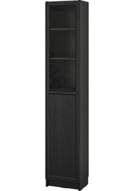 Resim Cam/panel Kapaklı Kitaplık, Siyah Meşe Görünümlü, 40x30x202 Cm Siyah 