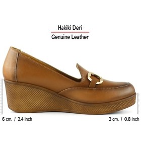 Resim Erkan Saçmacı Hayley Taba Hakiki Deri Tokalı Yuvarlak Burun Dolgu Topuklu Günlük Ayakkabı Taba 