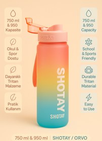 Resim ORVO Shotay 750 ml Su Matarası – Kilitli Kapaklı, Ağızlıklı, Askılı Spor Matara (Degradeli Renk) ST-7216 