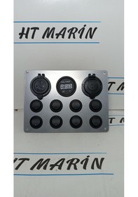 Resim Switch Panel 8Li Usb, Çakmaklık, Voltmetre, Mavi Işıklı-Sigortalı Krom Görünüm Krom - Mavi 