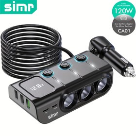 Resim simr CA01, 120W Yüksek Güçlü Hızlı Şarj Cihazı USB PD Araba Şarj Cihazı Taşınabilir 3 Soket Değiştirme Splitter Araba Işık Splitter Ayrı Switch LED Voltaj Göstergesi 12V/24V Fiş Şarj Kablosu Splitter 
