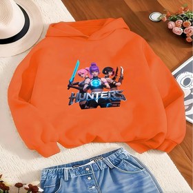 Resim Kız Çocuk Pembe Avcı Grafik Kapüşonlu Sweatshirt - & Mor Yazılı Günlük Kışlık Kazak, Uzun Kollu Normal Kesim, Sonbahar/Kış Modası, Günlük Giyim Kapüşonlu, |Günlük Stil Kapüşonlu| Esnek Kumaş Kapüşonlu, Sweatshirt Kapüşonlu 