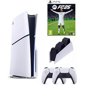 Resim Sony Playstation 5 Slim CD Edition+2.Ps5 Kol+Şarj Istasyonu+Ps5 FC 25 Oyun Beyaz 