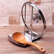 Resim Paslanmaz Çelik Kapak ve Kaşıklık Standı, Ayrılabilir Tencere Kapağı Tutucu, Damlama Tepsisi ile Delinmeyen Mutfak Düzenleyici, Ramazan Bayramı Özel Pişirme Aksesuarı - Metal Malzeme, Şarj Edilemez 