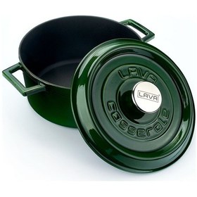 Resim Lava Döküm Çap Ø 24cm. Yuvarlak Tencere Döküm Demir Yekpare Kulplu Premium Serisi - Majolica Yeşil Yeşil 