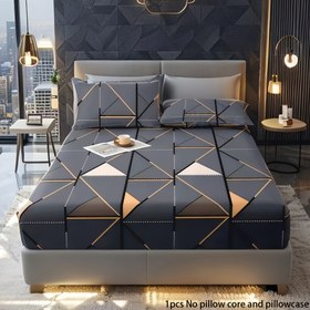 Resim 1 adet Modern Geometrik Desenli Polyester Uyumlu Çarşaf Tek Parça Seti Çift/Queen/King Yataklar için - Derin Gri ve Altın Tasarım, Kırışmaz Lüks Yatak Etekleri, Kadife Yumuşak Dokunuş ve Şık Ortam İçin Yastık Çekirdeği ve Yastık Kılıfı Yok 
