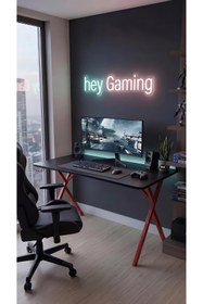 Resim hey modüler mobilya 120 cm Gaming Profesyonel Oyuncu Masası Siyah Tabla, Kırmızı Metal Ayaklı Hey Gaming 