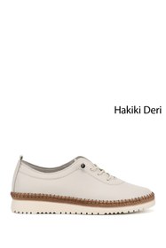 Resim Gönderi(r) Kadın Bej Bağcıklı Hakiki Deri Comfort Ayakkabı 