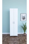 Resim Dienni 2 Kapaklı 8 Raflı Çok Amaçlı Mutfak Dolabı, Banyo Dolabı, Çok Amaçlı Dolap, Beyaz 49x174x29 Cm 