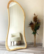 Resim Ahşap Çerçeve Asimetrik Ayaklı Boy Aynası - Naturel 