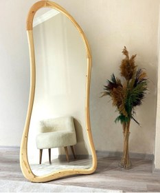 Resim Ahşap Çerçeve Asimetrik Ayaklı Boy Aynası - Naturel 