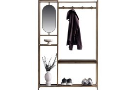 Resim Showdeko Gomez Antre Aynalı Metal Ahşap Raflı Askılıklı Ayakkabılık 