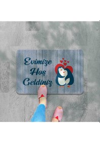 Resim Dijital Baskılı Kapı Önü Paspas Hoşgeldiniz Yazılı Çiçek Desen Ve Kedi Iç Ve Dış Kapı Yıkanabilir Kahverengi 