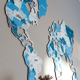 Resim Renkli Baskı Metal Dünya Haritası (Navy) - 110 x 70 cm 