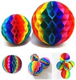 Resim Gökkuşağı Renkli 30 Cm Rengarenk Kağıt Süs Fener 1 Adet 