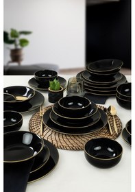 Resim Keramika Siyah Gold Çizgili Yemek Takımı 24 Parça 6 Kişilik 
