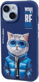 Resim Nimmy iPhone 15 Uyumlu 3D Gözlük Fermuar Kedi Detaylı Nakış İşlemeli Kabartmalı Cool Cute Kılıf 