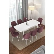 Resim Canisa Concept Via Serisi Açılabilir Beyaz Renk Mutfak Masası Takımı, Yemek Masası+8 Adet Sandalye 