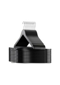 Resim 48 Adet Siyah Ahşap Görünümlü Plastik Elbise Askısı 