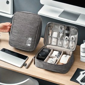 Resim Çok katmanlı seyahat dijital aksesuar saklama çantası, basit seyahat elektronik aksesuar kutusu, kablolar, şarj cihazları, cep telefonları ve diğer erkeklerin Sevgililer Günü hediyeleri için uygun 