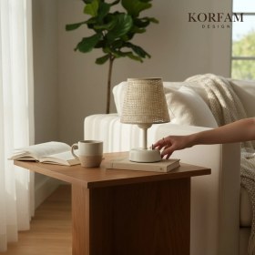 Resim KorFam Krem Hasır Görünümlü Başlık Kablosuz Pilli Masa & Gece Lambası 