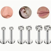 Resim 6 adet Paslanmaz Çelik Kübik Zirkonyalı Piercing Çivi Seti, Labret Dudak, Burun, Helix Küpeler, Boho Şık Stil, Sentetik Zirkonyalı, Günlük ve Parti Giyim için, Hediye Vermeye Hazır 