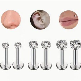 Resim 6 adet Paslanmaz Çelik Kübik Zirkonyalı Piercing Çivi Seti, Labret Dudak, Burun, Helix Küpeler, Boho Şık Stil, Sentetik Zirkonyalı, Günlük ve Parti Giyim için, Hediye Vermeye Hazır 