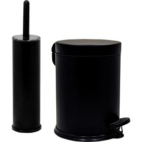 Resim Eko Serisi Ayak Basmalı Özellikli 2'li Banyo Seti 3 Litre Çöp Kovası ve Kolozet Fırçası Paslanmaz Siyah 