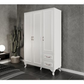 Resim KZNHOME Kartopu 3 Kapaklı 2 Çekmeceli Country Gardırop - Tamamı Mdf 